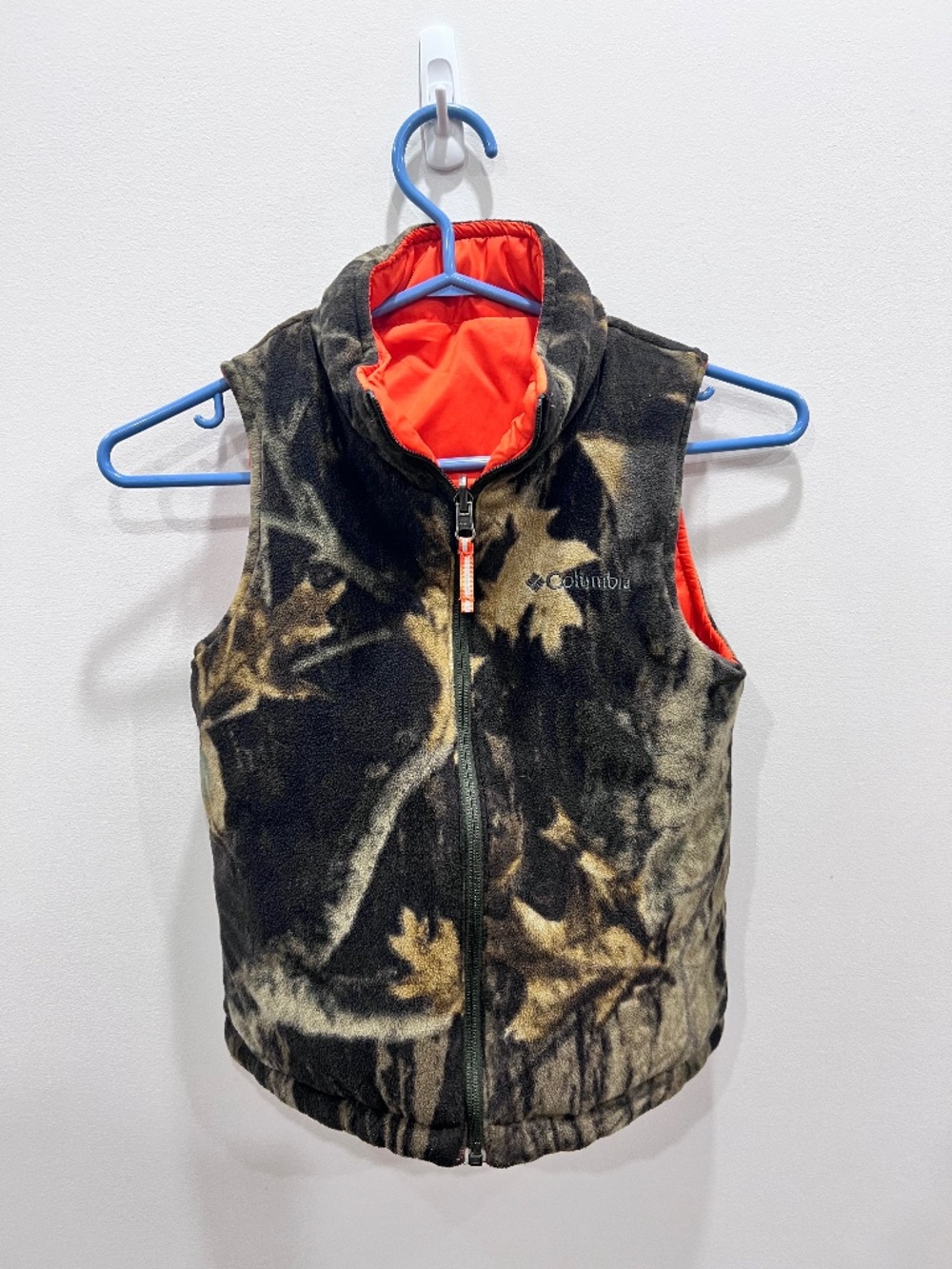 Columbia Reversible Camo Fleece Orange Puffer Vest Kids XS 6/7
